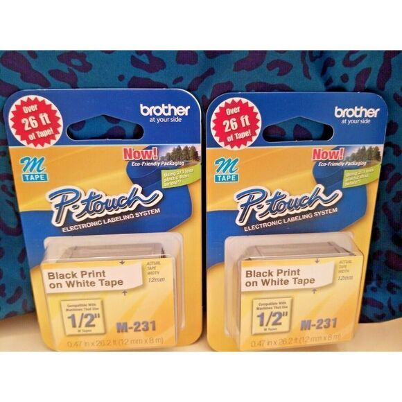 GENUINE BROTHER M231 P-TOUCH LABEL TAPE, M-231 M231 1/2" BLACK ON‎ WHITE NEW - Picture 2 of 3